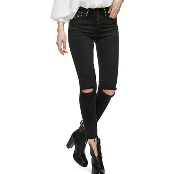 Free People Black Stud Jeans - Picture 1 of 9